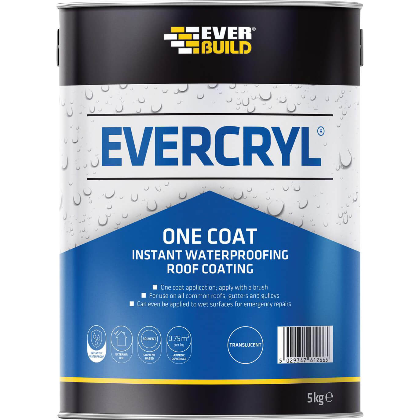 Everbuild Evercryl One Coat for Waterproofing Roofs, Gutters & Gulley Clear 1kg