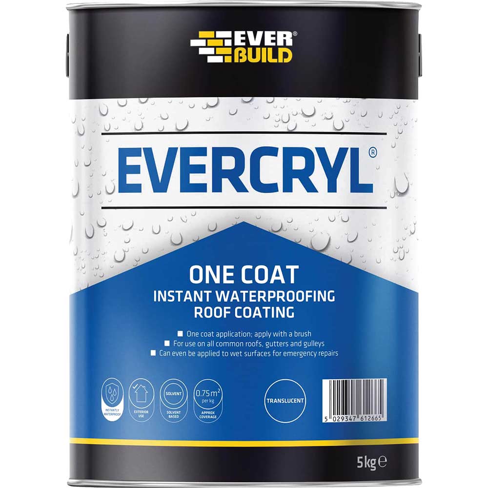 Image of Everbuild Evercryl One Coat for Waterproofing Roofs, Gutters & Gulley Clear 1kg