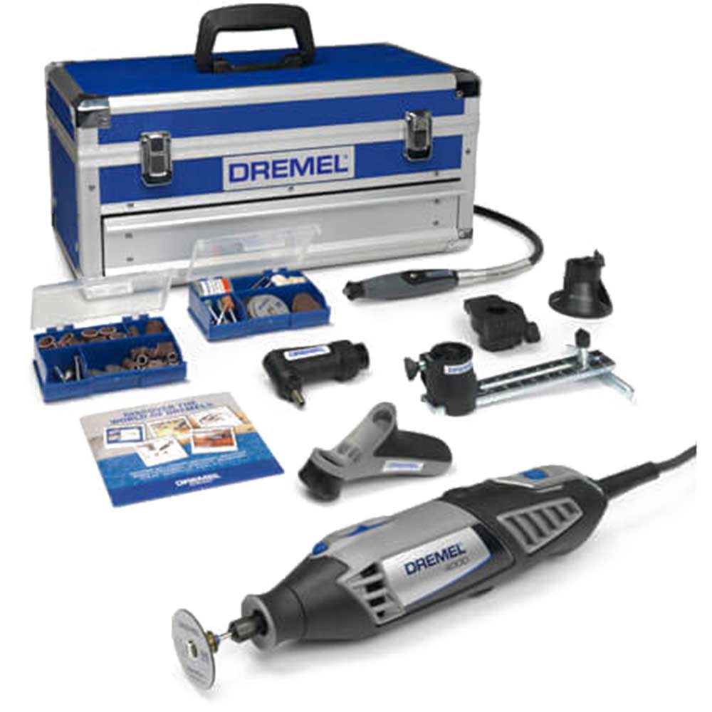 Dremel 4000 Series Multi Tool Platinum Aluminium Tool Box Kit + 6 Attachments + 128 Accessories 240v