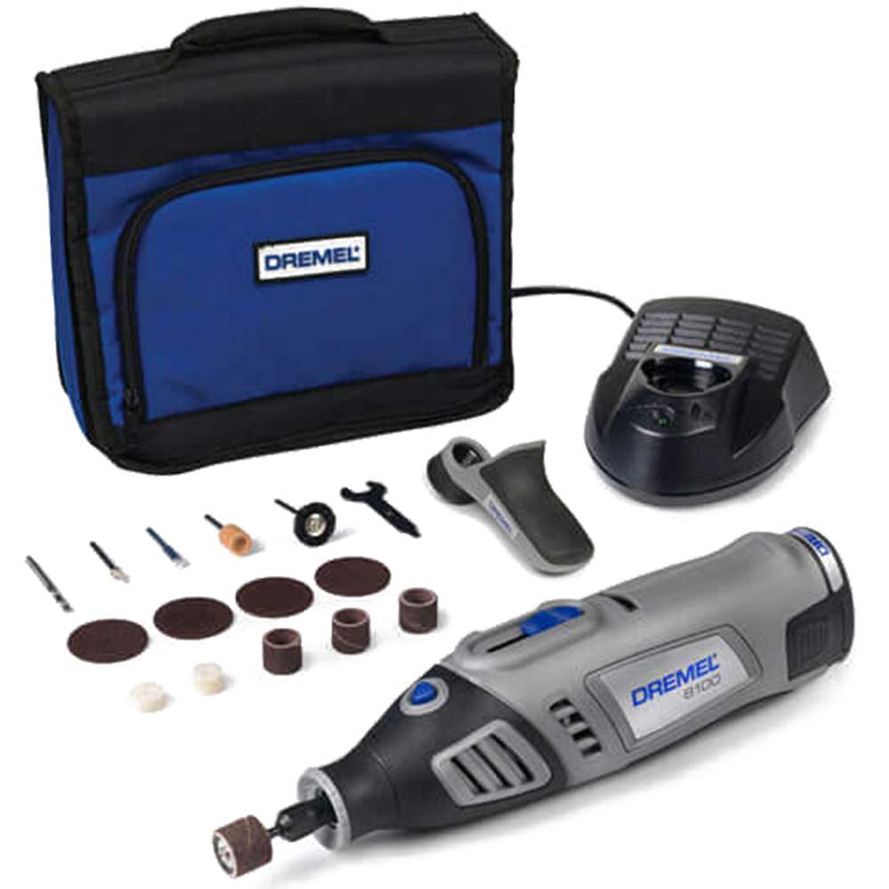 Image of Dremel 8100 7.2v Cordless Multi Tool + 15 Accessories & Detailers Handle with 1 Lithium Ion Battery