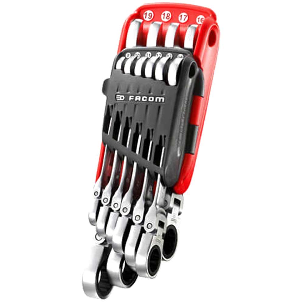 Image of Facom 10 Piece Flexi Ratchet Combination Spanner Set Metric