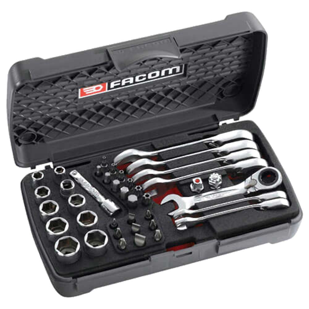 Image of Facom 40 Piece Stubby Ratchet Spanner / Socket / Bit Set