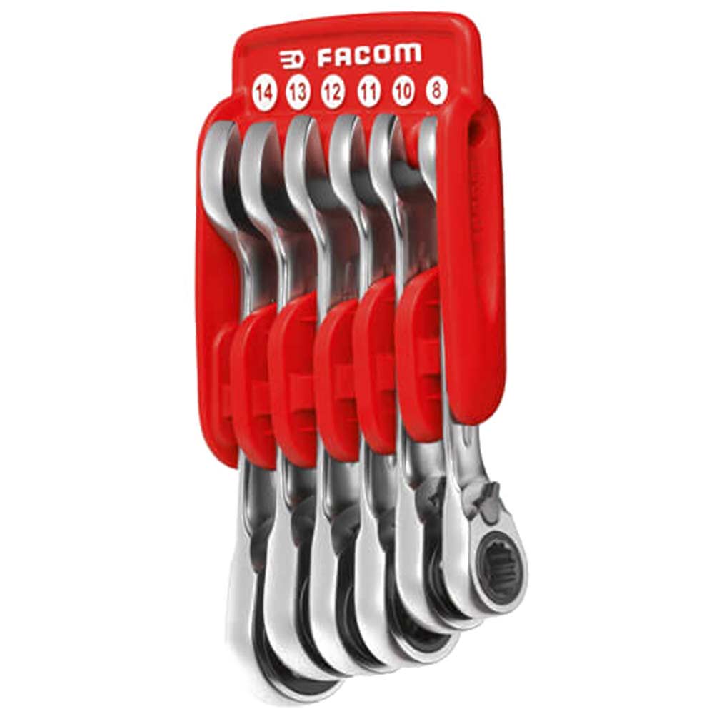 Image of Facom 6 Piece Stubby Ratchet Spanner Set Metric
