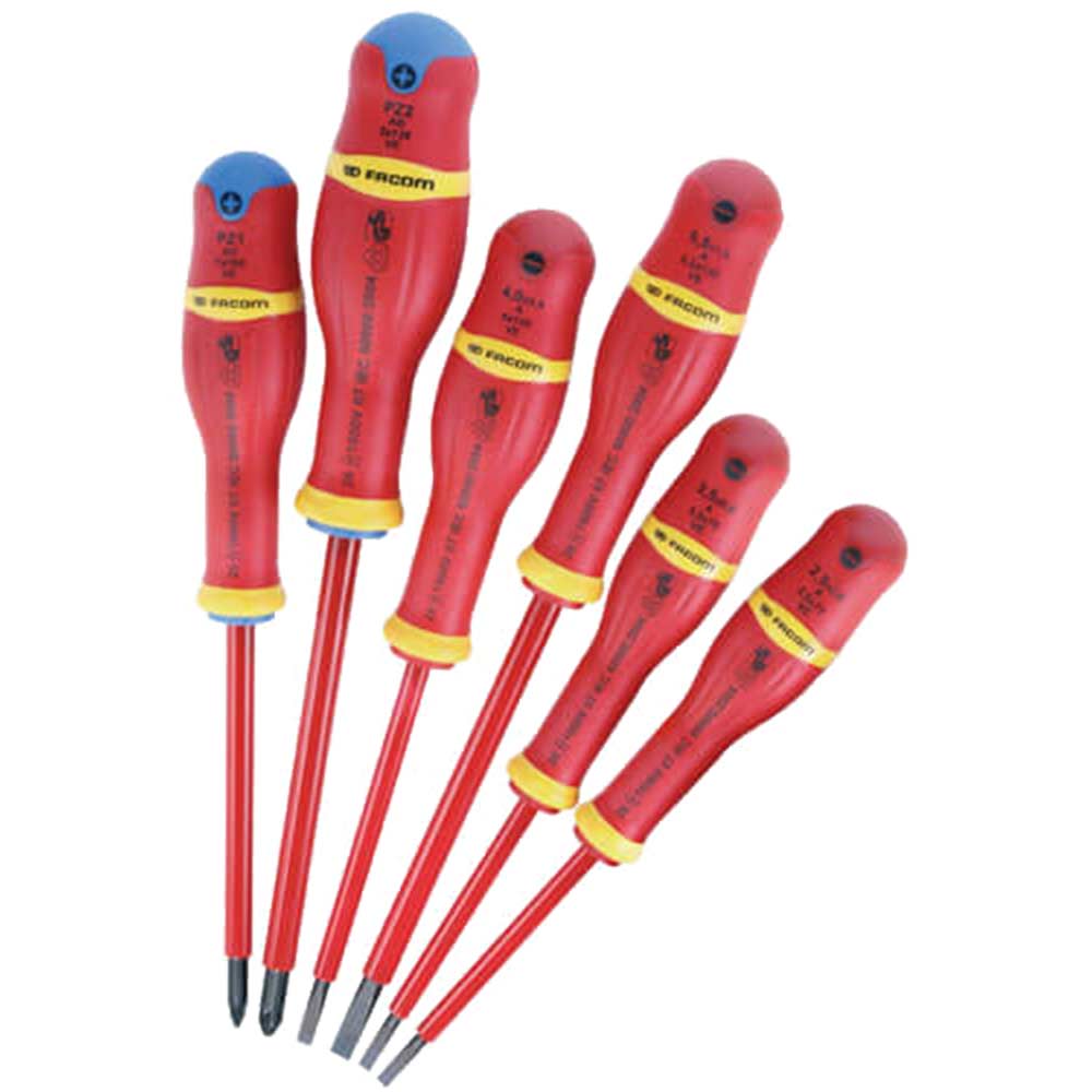 Image of Facom 6 Piece Protwist Mixed Slotted & Pozi Insulated Screwdriver Set
