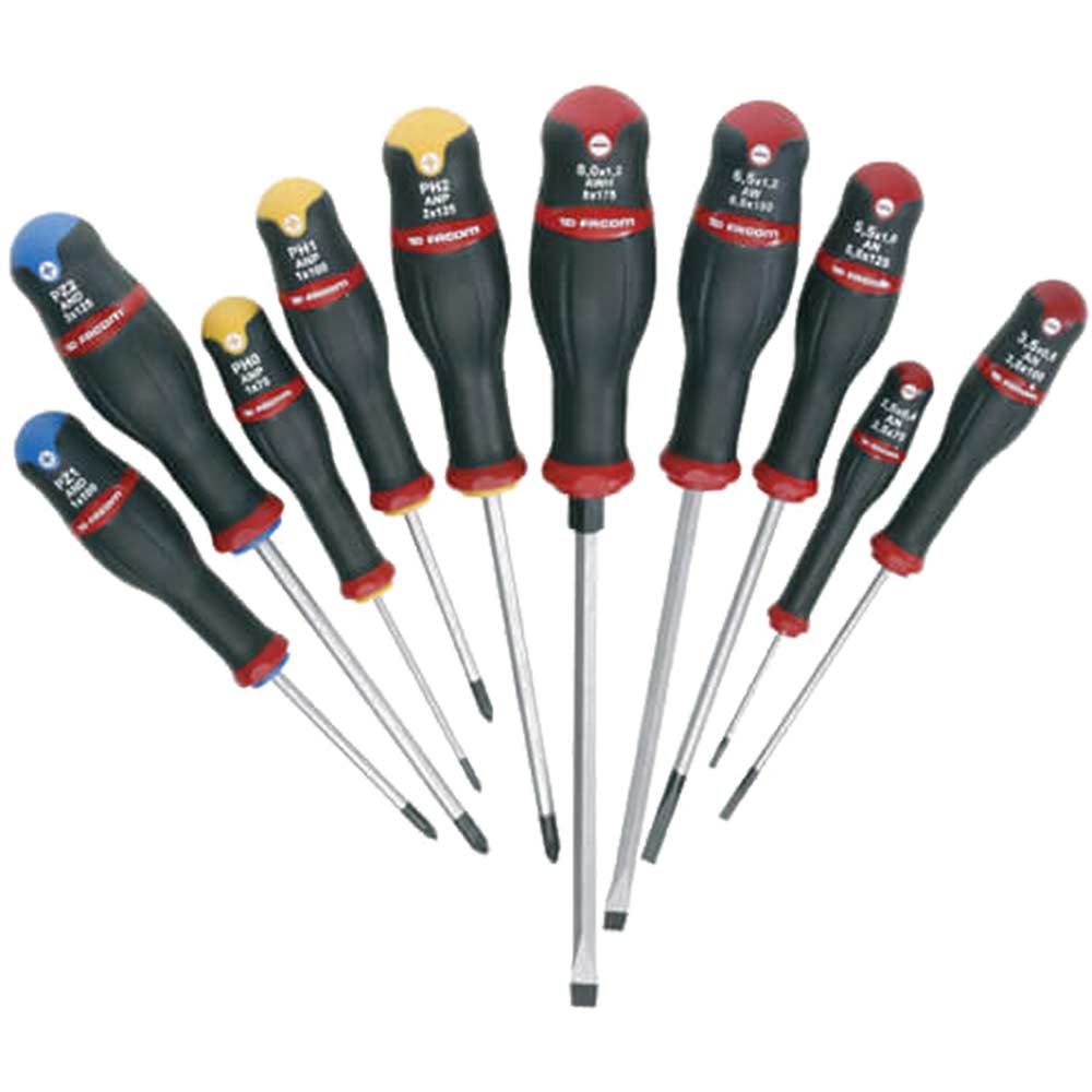 Image of Facom 10 Piece Protwist Mixed Slotted / Pozi / Phillips Screwdriver Set
