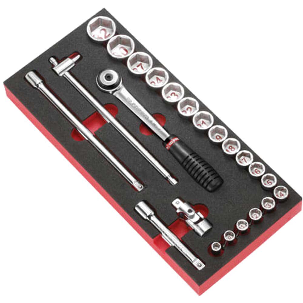 Image of Facom 23 Piece 1/2&quot; Square Drive Metric Socketry Foam Module For Facom Roller Cabinets & Tool Chests