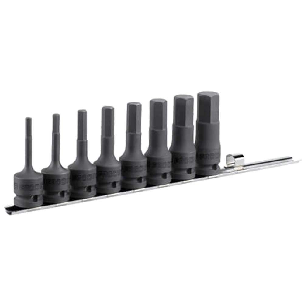 Image of Facom 8 Piece 1/2&quot; Square Drive Long Reach Impact Hexagon Socket Bit Set