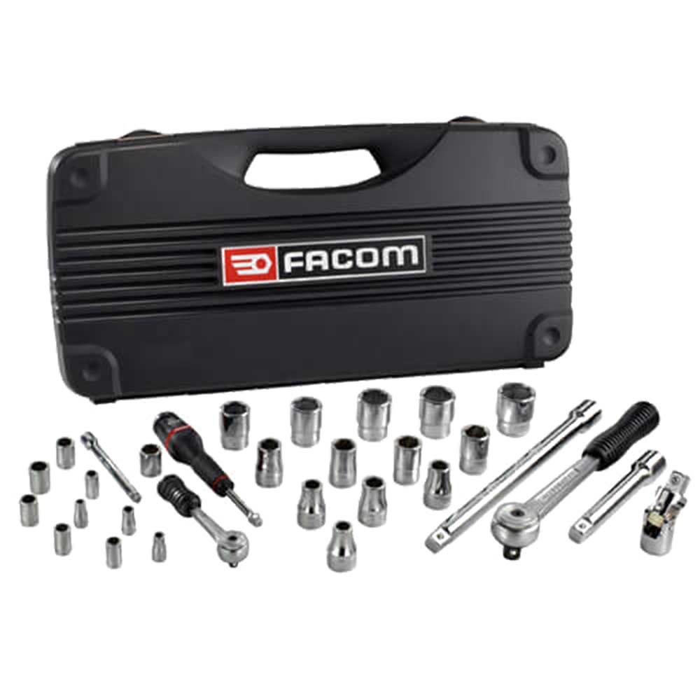 Image of Facom 30 Piece 1/4&quot; & 1/2&quot; Combination Socket Set Metric