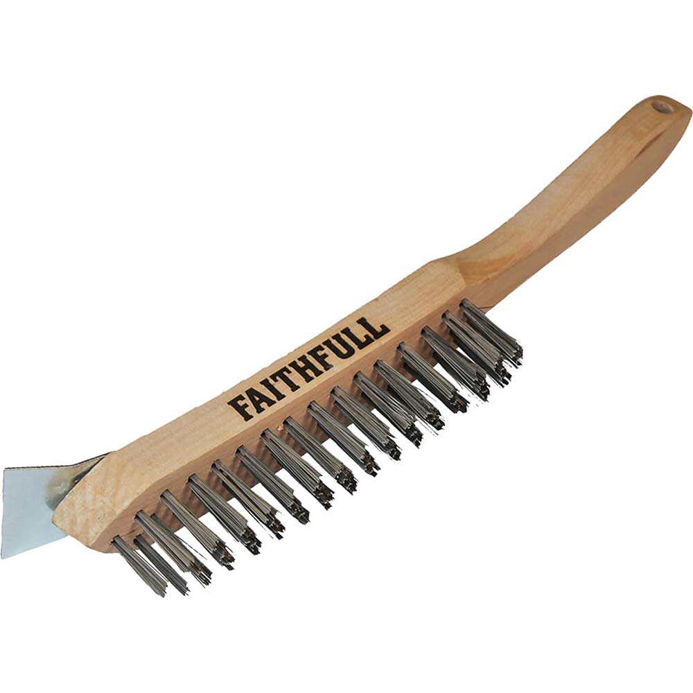 Image of Faithfull Heavy Duty Scratch Wire Brush 4 Row With Scraper