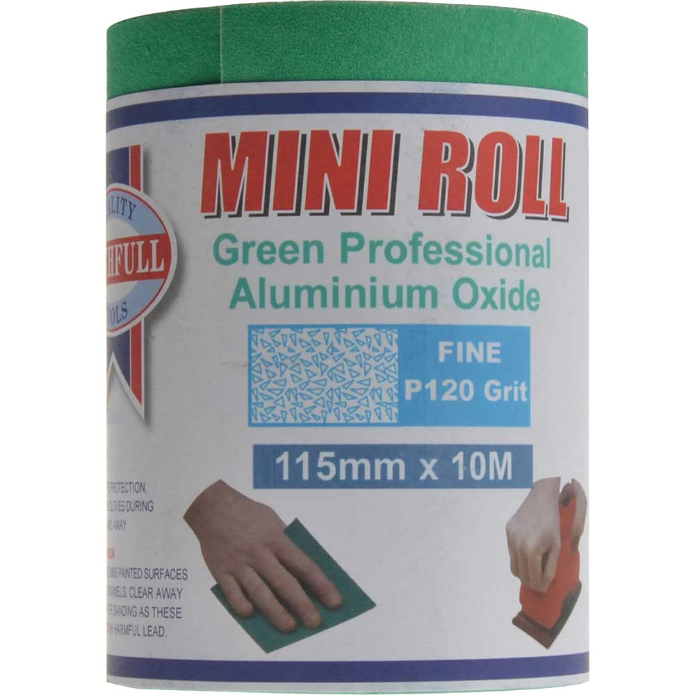 Image of Faithfull Aluminium Oxide Paper Roll Green 115mm x 10 Metre 120 Grit