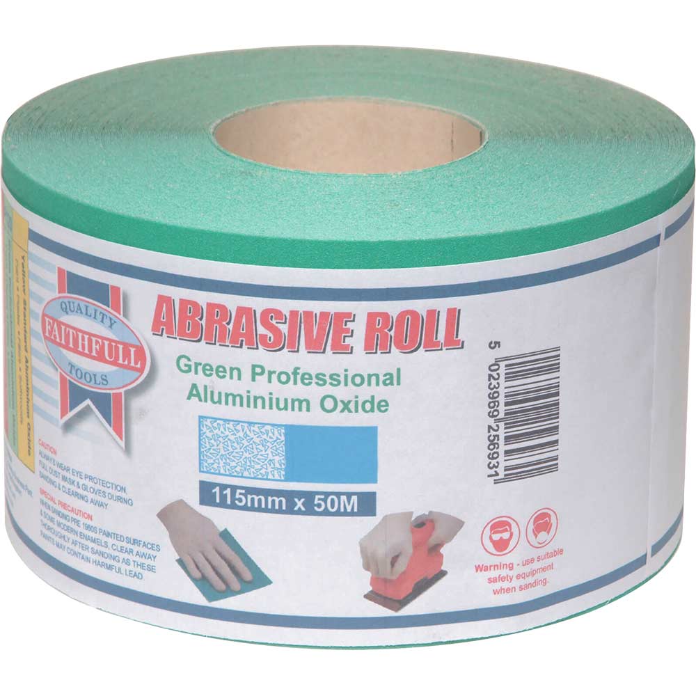 Faithfull Aluminium Oxide Paper Roll Green 115mm x 50 Metre 80 Grit