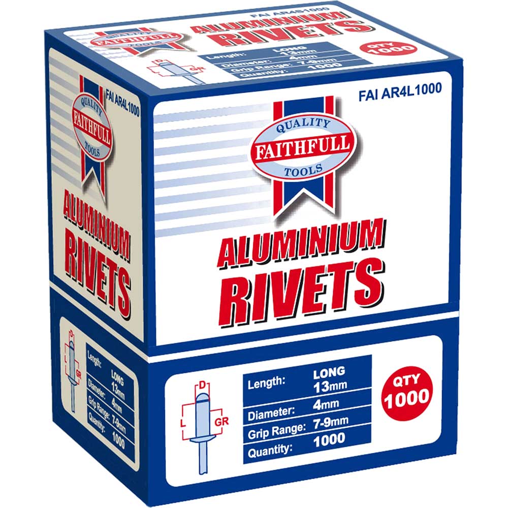 Faithfull Aluminium Pop Rivets 4mm x 12mm Long Pack of 1000
