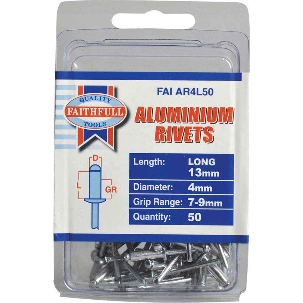 Faithfull Aluminium Pop Rivets 4mm x 12mm Long Pack of 50