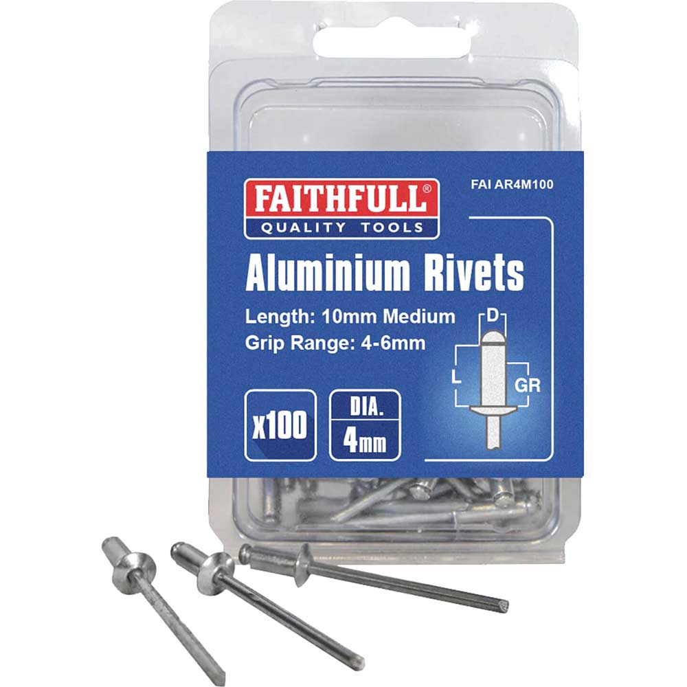 Faithfull Aluminium Pop Rivets 4mm x 10mm Medium Pack of 100