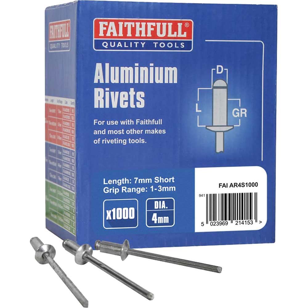 Faithfull Aluminium Pop Rivets 4mm x 6mm Short Pack of 1000