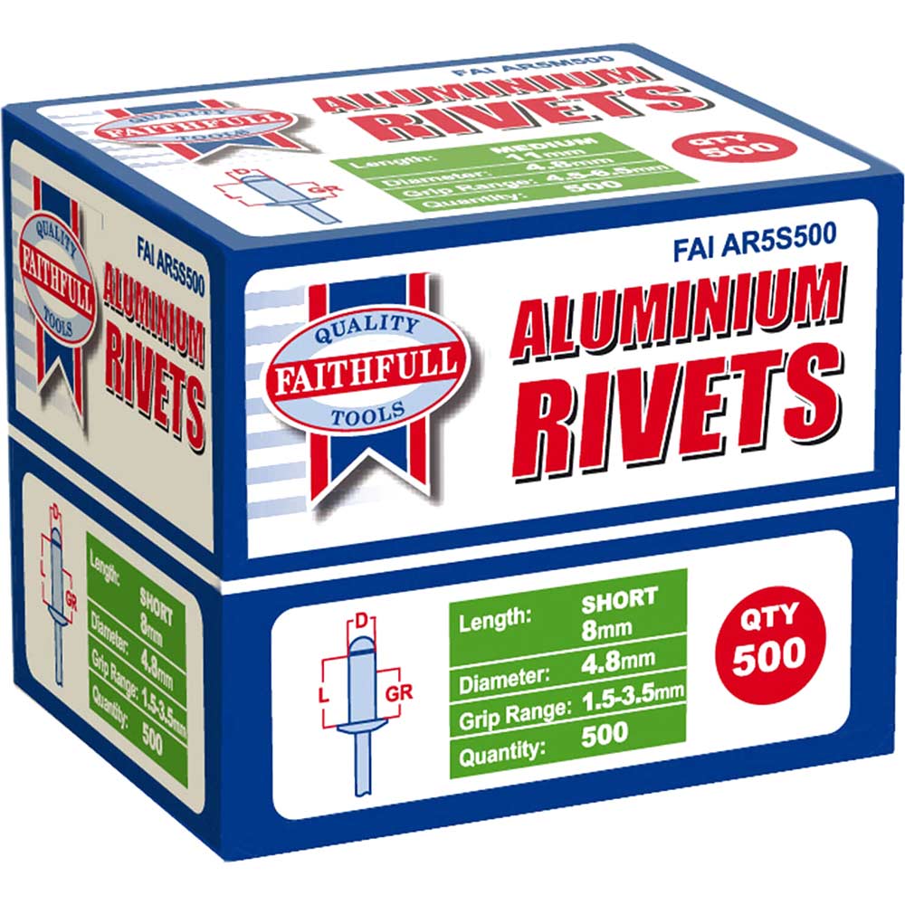 Faithfull Aluminium Rivets (500) 5mm Short