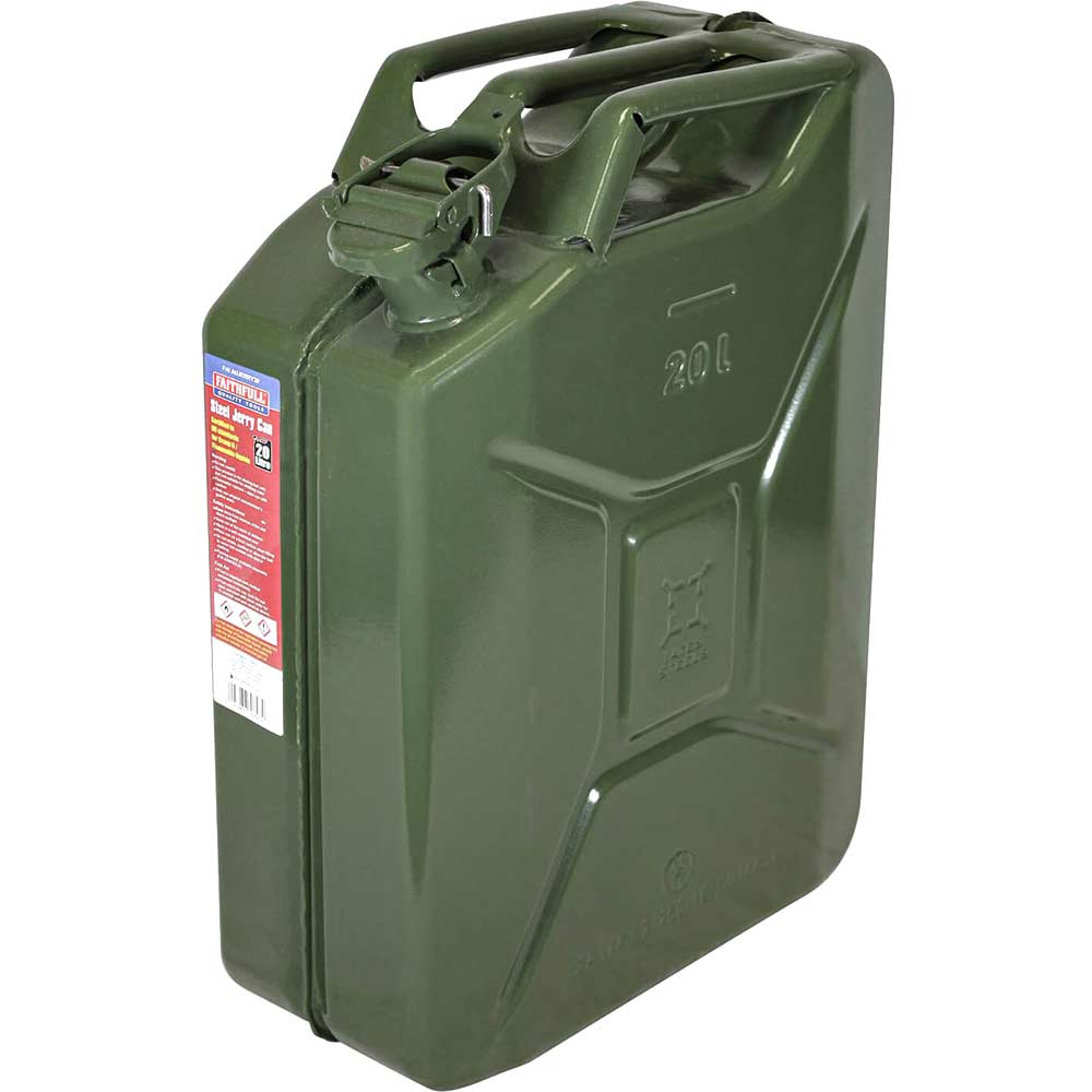 Image of Faithfull Metal Jerry Can Green for Petrol or Diesel Fuel 20 Litre