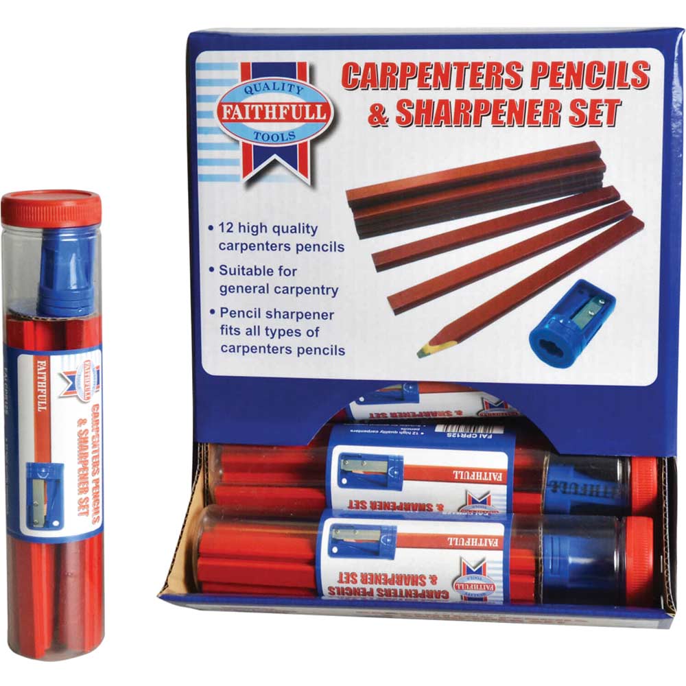 Image of Faithfull Carpenters Pencils Tub of 12 + Sharpener
