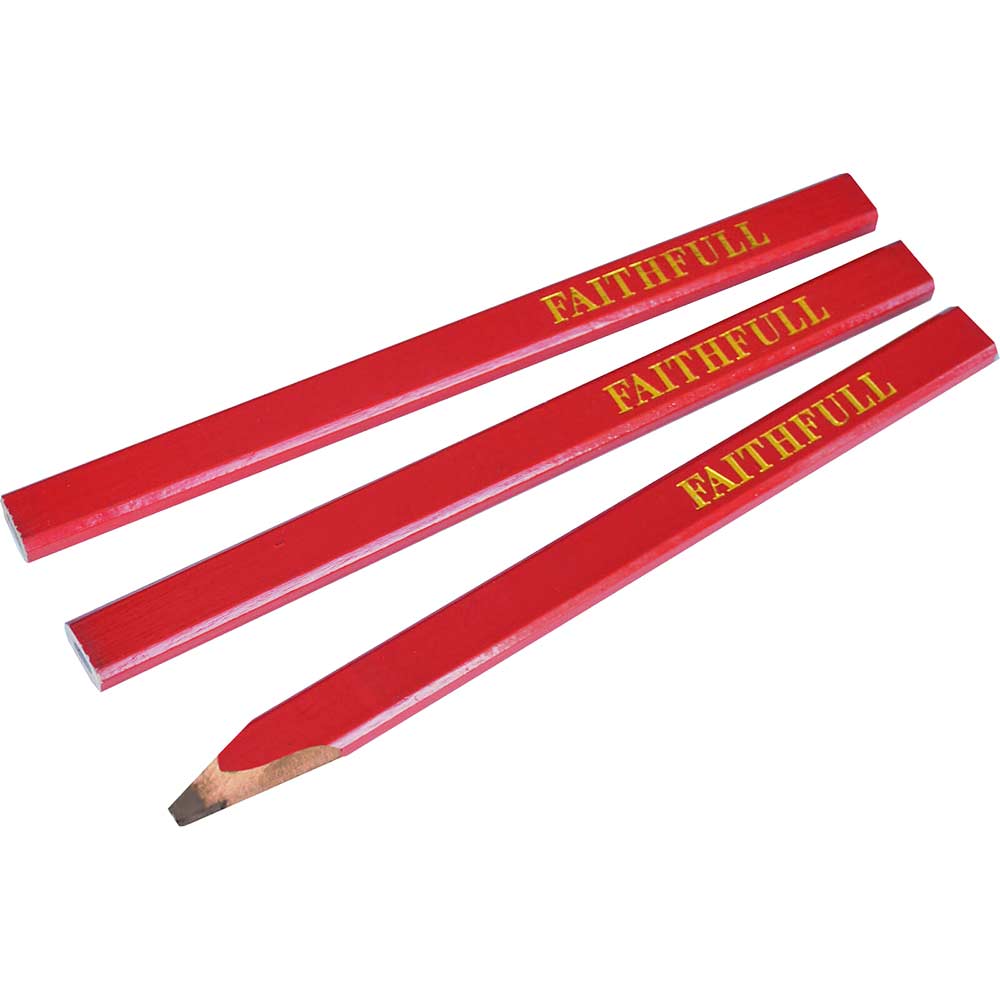Image of Faithfull Carpenters Pencils (3) Red - Medium
