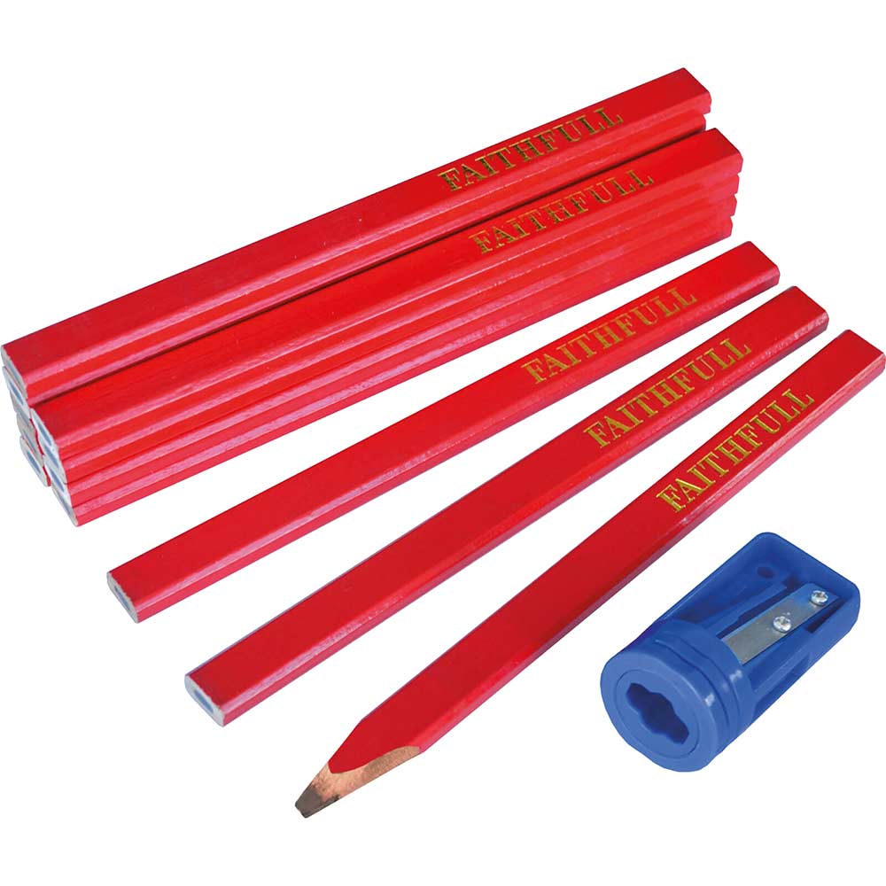 Image of Faithfull Carpenters Pencils Tube Pack of 12 including Sharpener