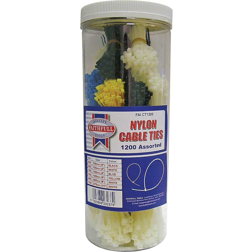 Image of Faithfull Cable Ties Assorted Barrel Of 1200 Mixed Colour Ties