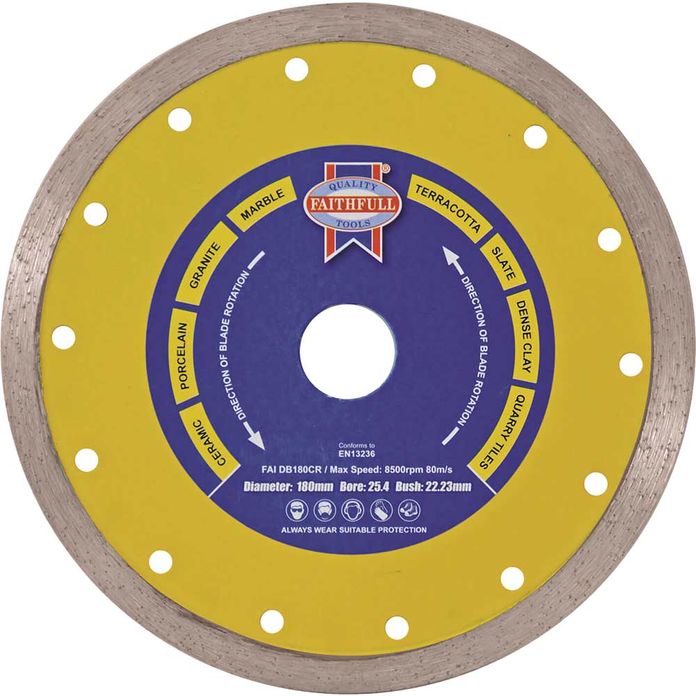 Faithfull 180mm Continuous Rim Diamond Blade For Tiles