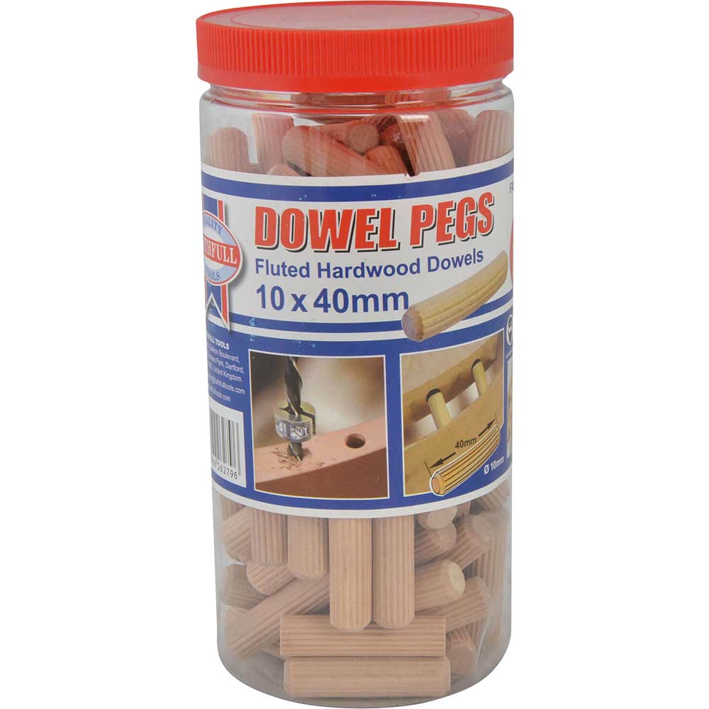 Faithfull Wood Dowels Fluted 40 x 10mm Tub of 100