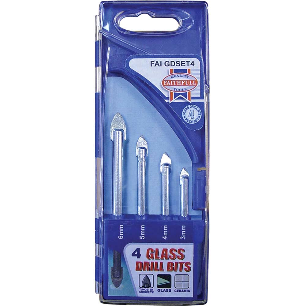 Image of Faithfull 4 Piece Tile & Glass Drill Bit Set 3 - 6mm