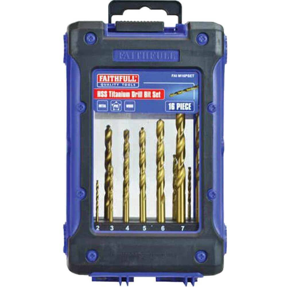 Faithfull 16 Piece HSS Titanium Drill Bit Set 1 - 8mm