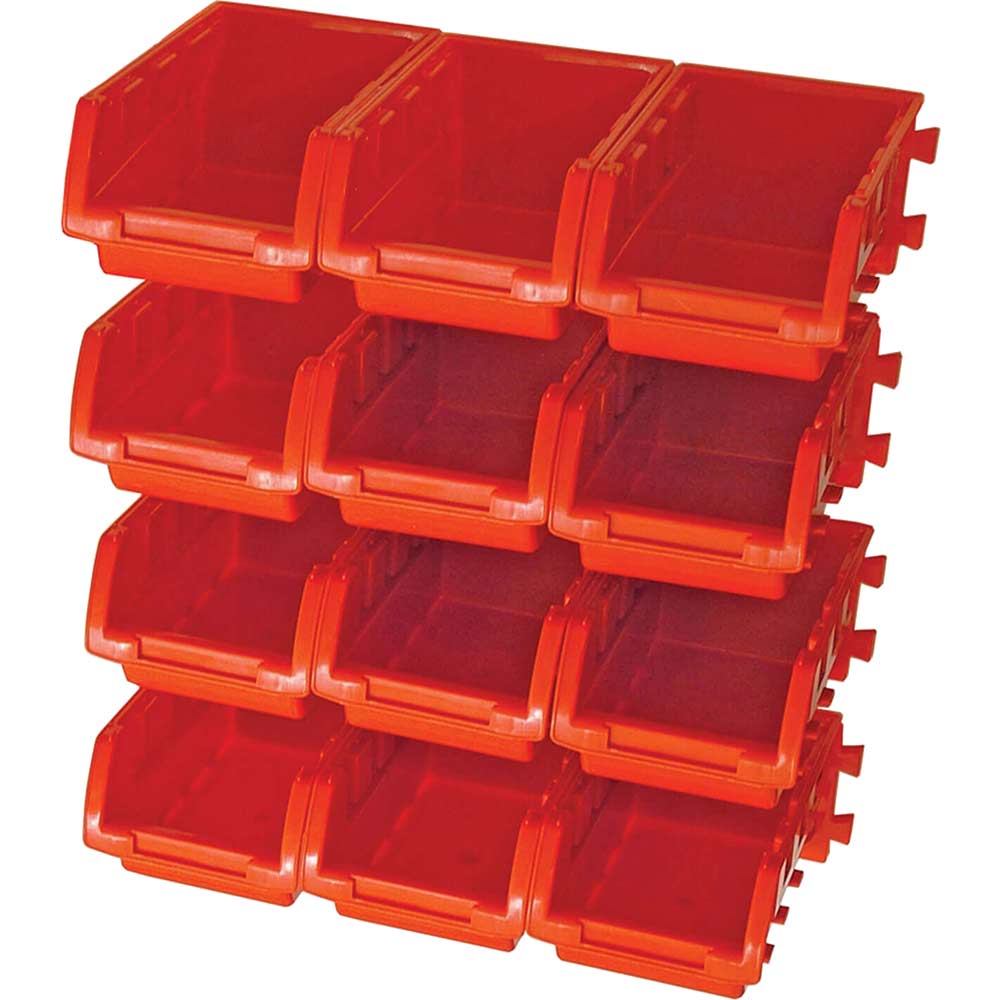 Faithfull 12 Piece Plastic Storage Bin Set with Wall Mounting Rails