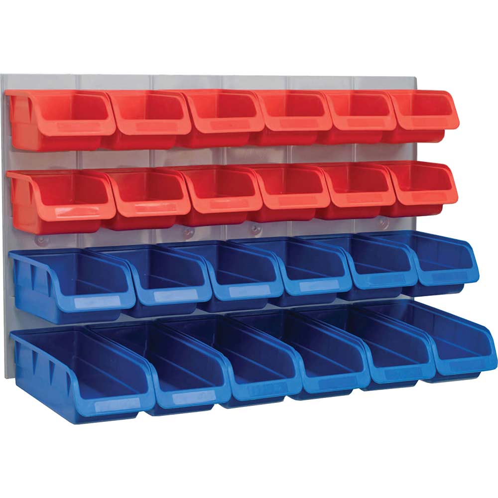 Faithfull 24 Piece Plastic Storage Bin Set with Metal Wall Panel