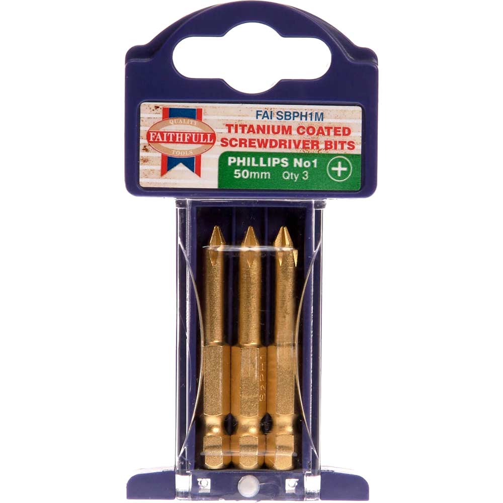 Image of Faithfull Titanium Screwdriver Bits Phillips Size 1 x 50mm Pack of 3