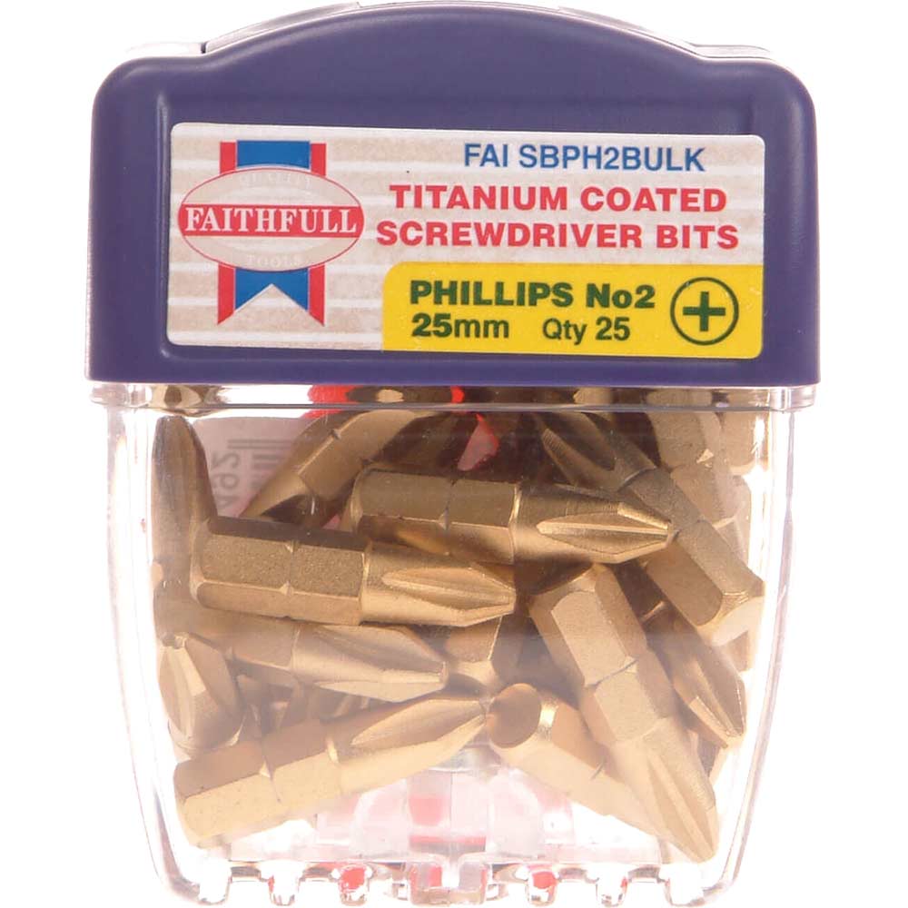 Image of Faithfull Titanium Screwdriver Bits Phillips Size 2 x 25mm Pack of 25