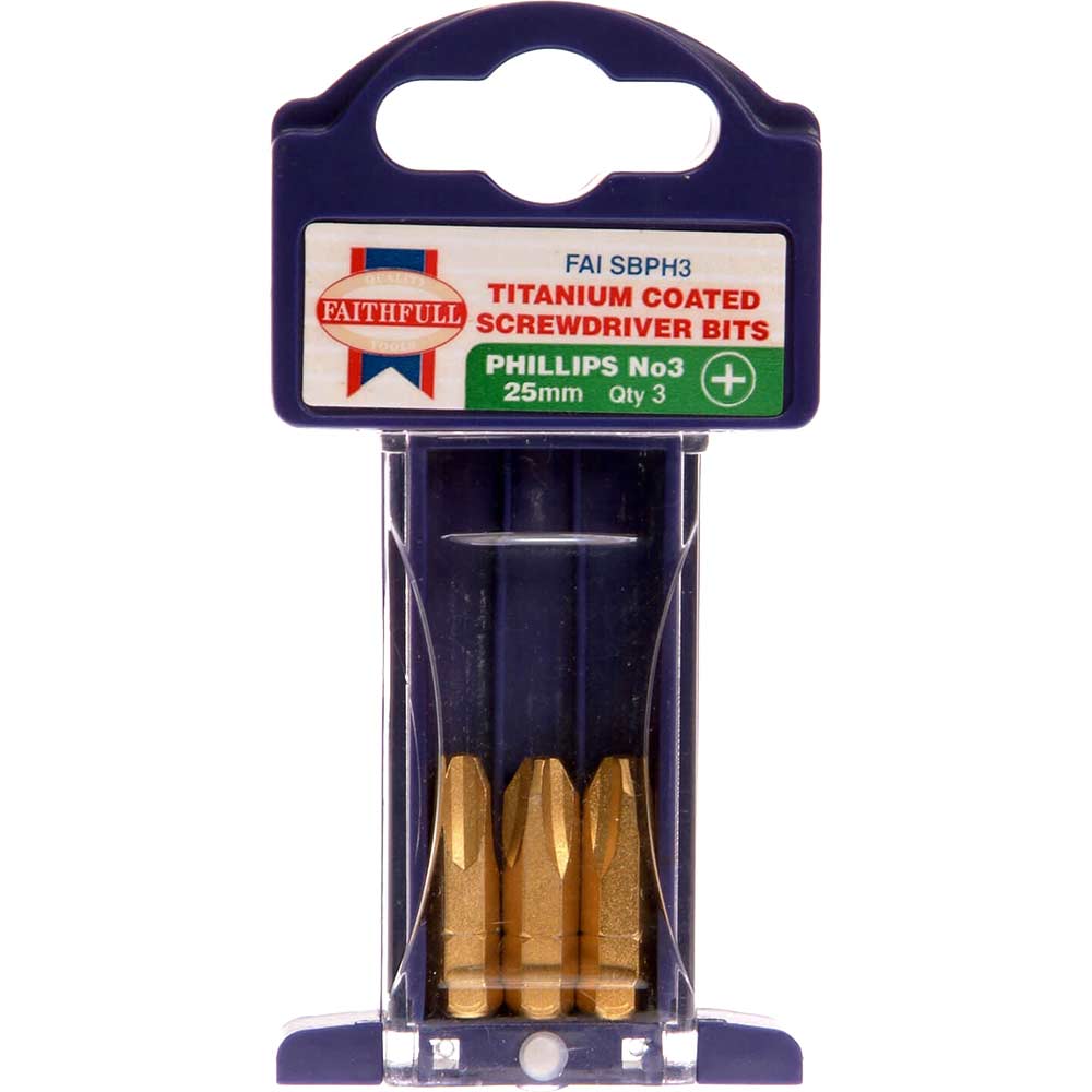 Image of Faithfull Titanium Screwdriver Bits Phillips Size 3 x 25mm Pack of 3