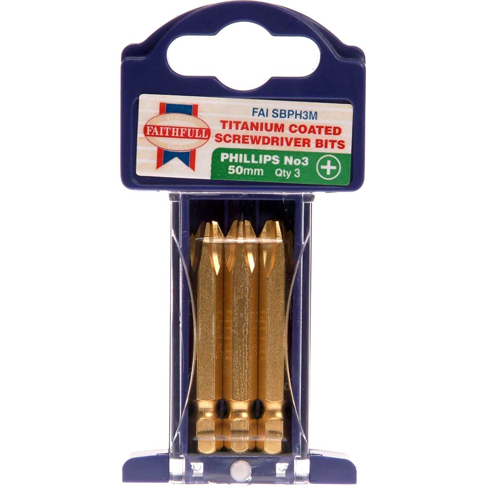 Image of Faithfull Titanium Screwdriver Bits Phillips Size 3 x 50mm Pack of 3