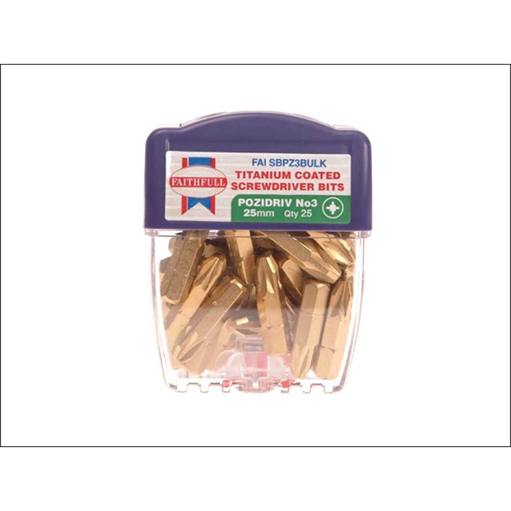 Image of Faithfull Titanium Screwdriver Bits Pozi Size 3 x 25mm Pack of 25