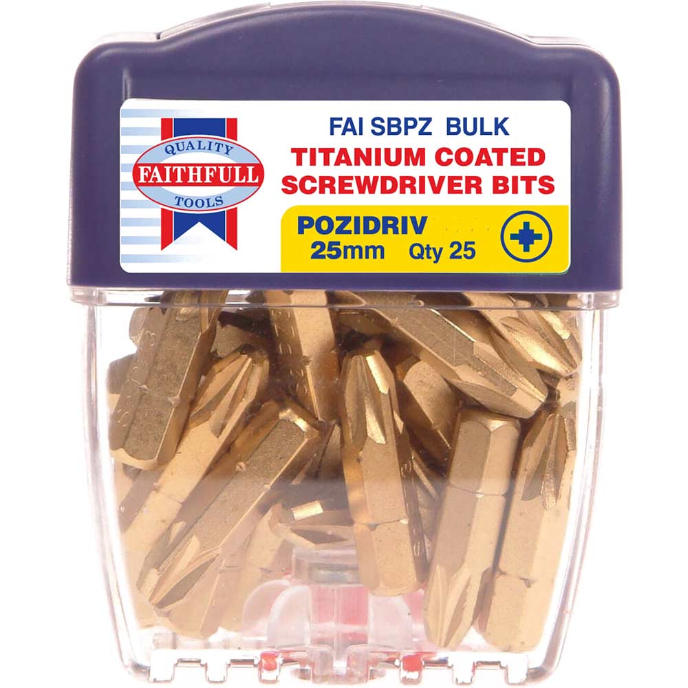 Image of Faithfull Titanium Screwdriver Bits Pack of 25 Pz2 x 50mm