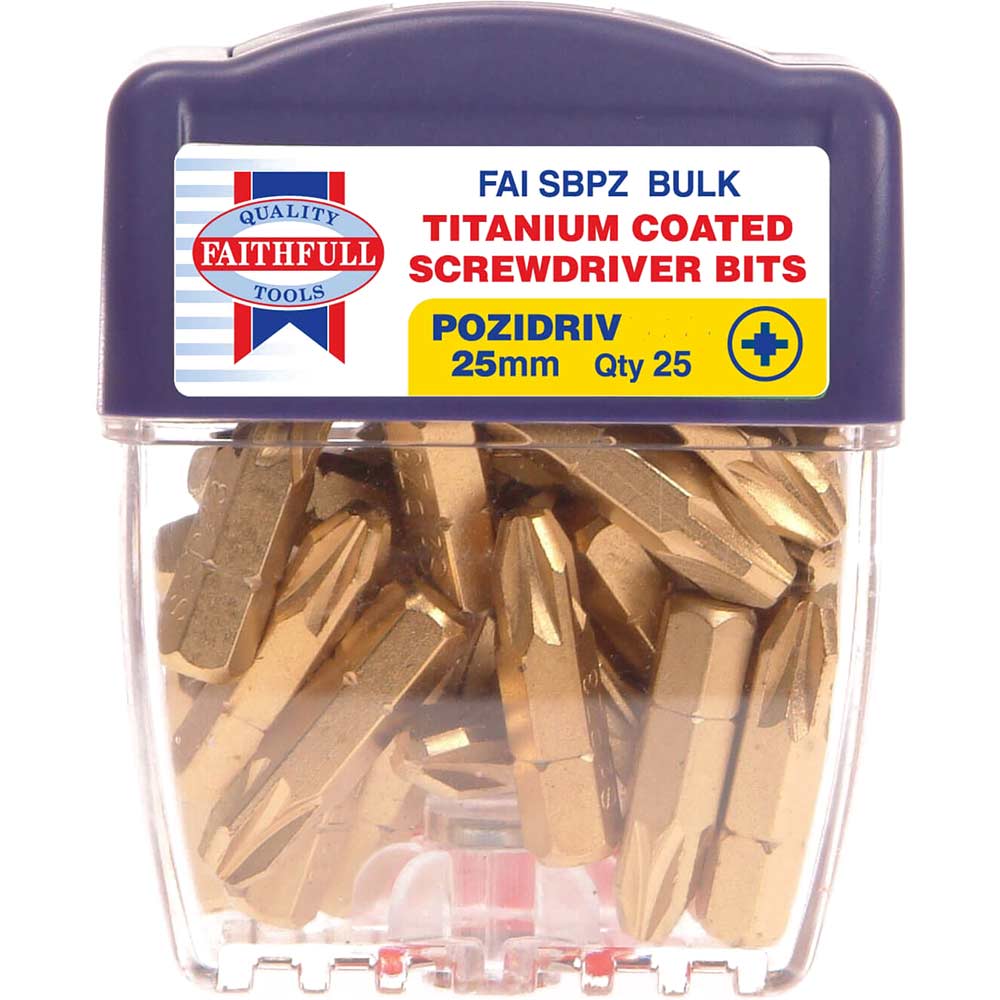 Faithfull Titanium Screwdriver Bits Pack of 25 Pz2 x 50mm