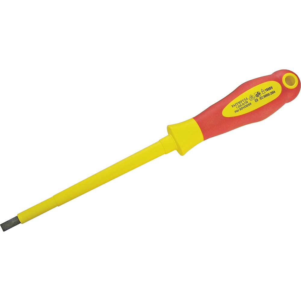 Image of Faithfull 6.5mm x 150mm Soft Grip VDE Insulated Slotted Screwdriver