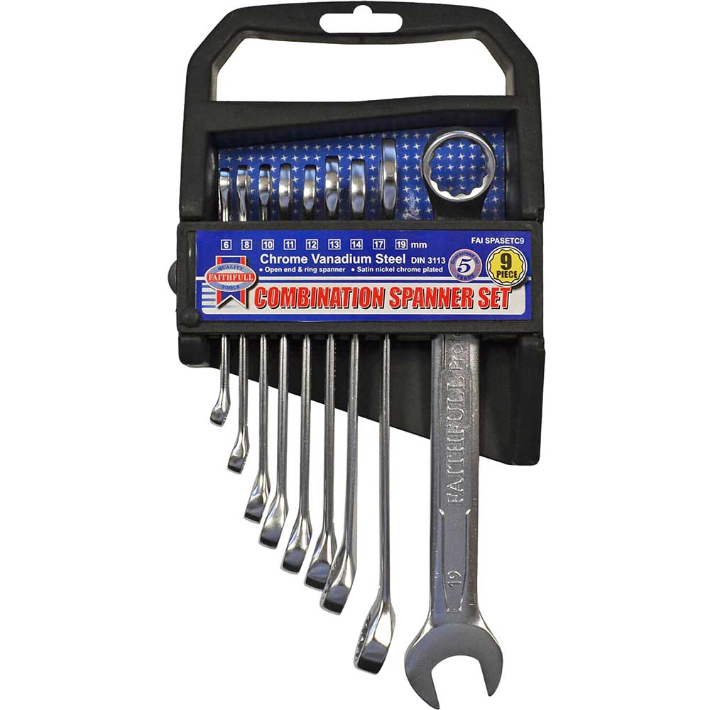 Image of Faithfull 6mm - 19mm Combination Spanner Chrome Vanadium Set 9 Piece