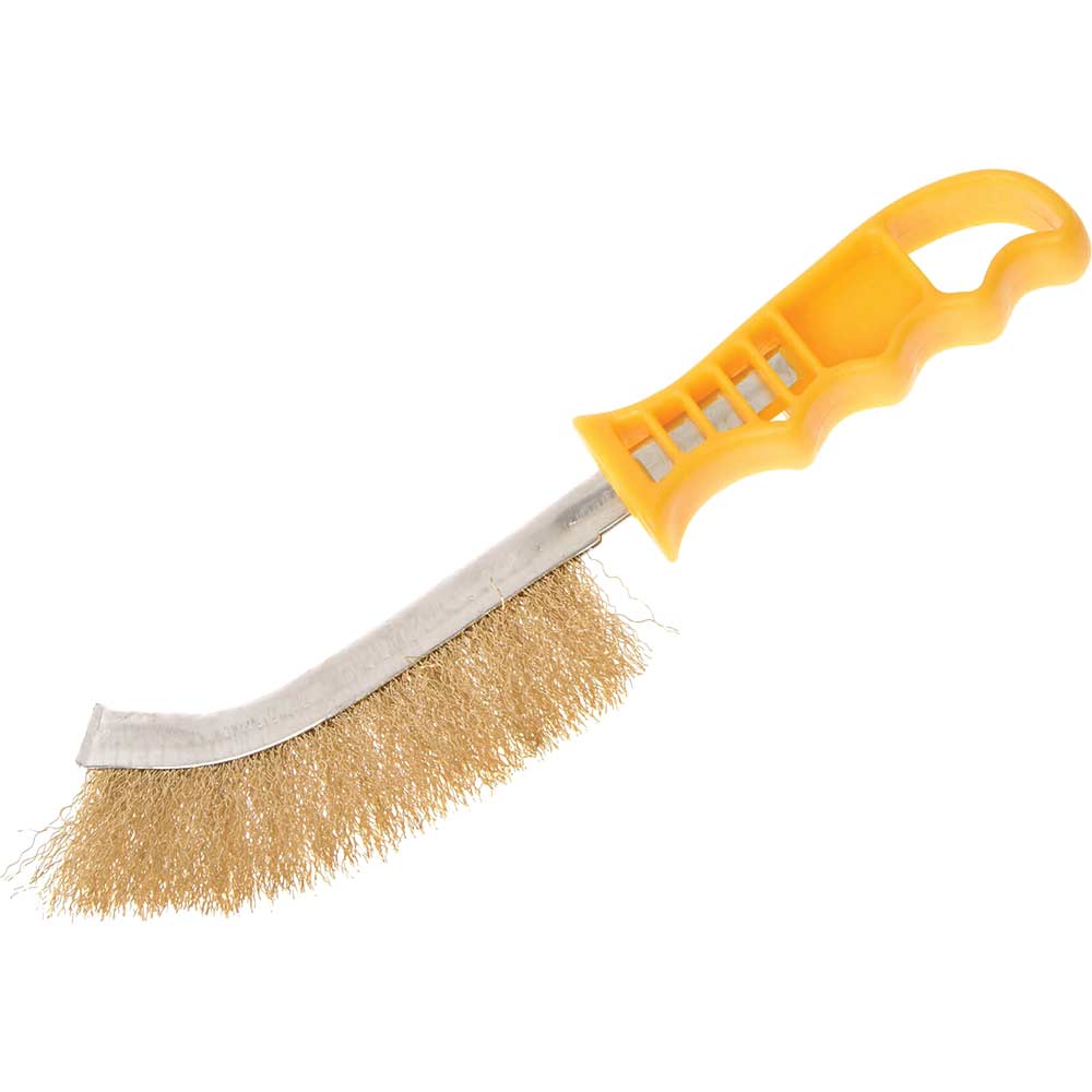 Image of Faithfull Wire Scratch Brush Brass Yellow Handle