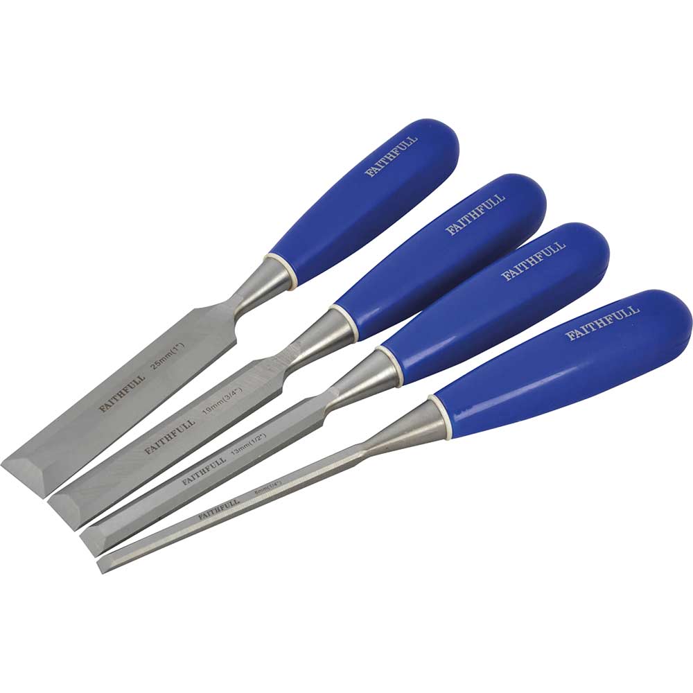Image of Faithfull 4 Piece Blue Bevel Edge Chisel Set