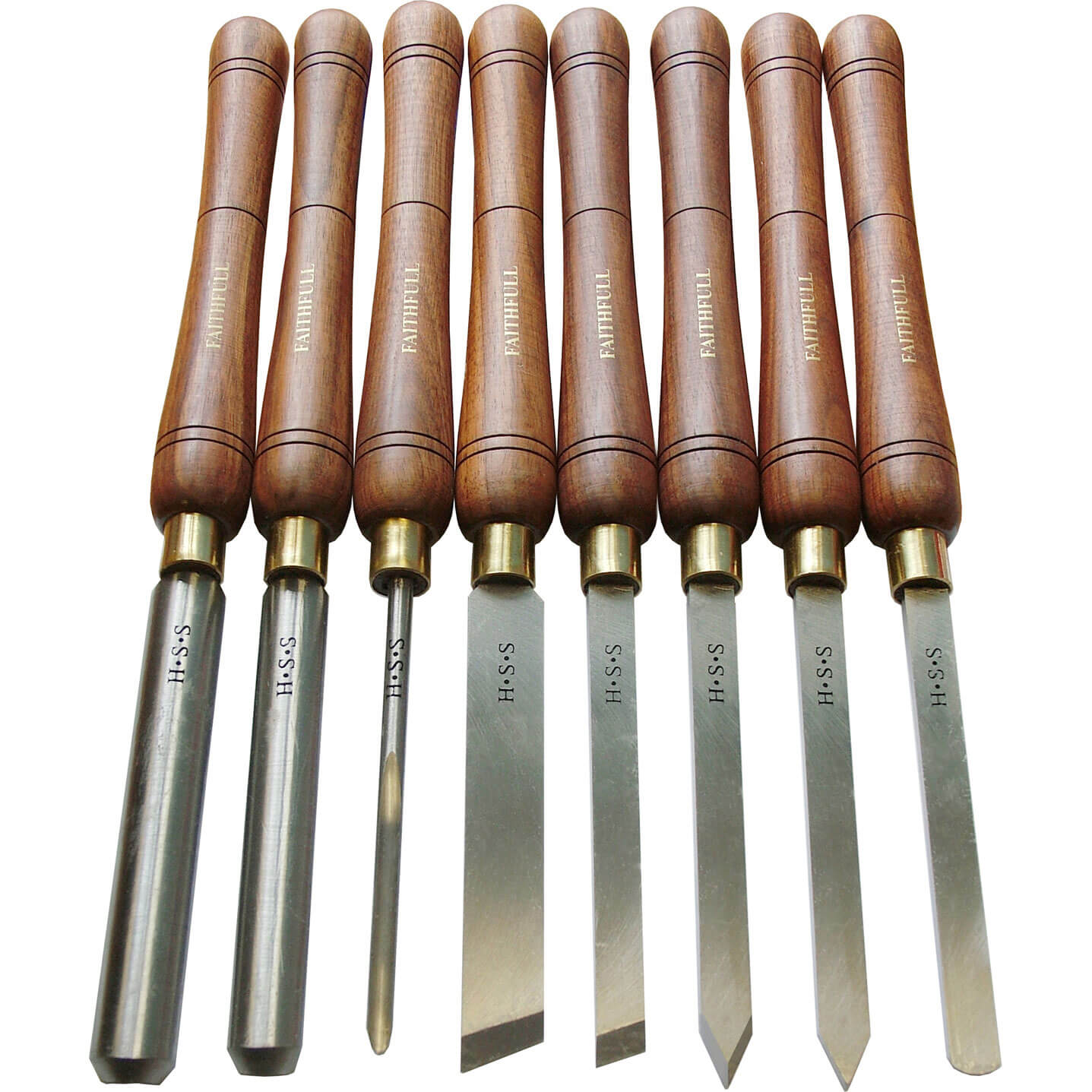Faithfull 8 Piece High Speed Steel Turning Chisel Set in a Wooden Boxed