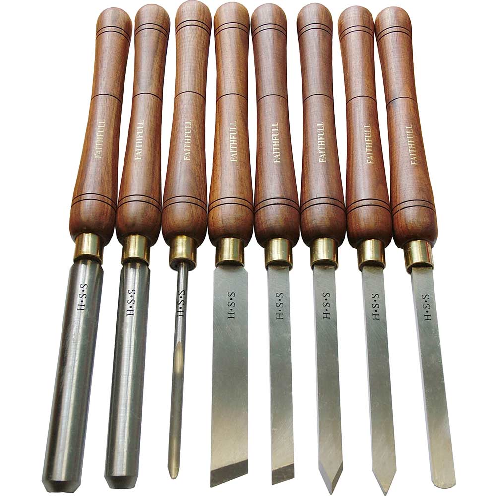 Faithfull 8 Piece High Speed Steel Turning Chisel Set in a Wooden Boxed