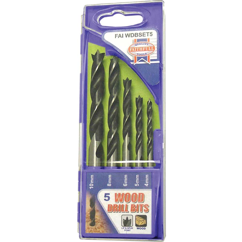 Image of Faithfull 5 Piece Wood Drill Bit Set 4 - 10mm