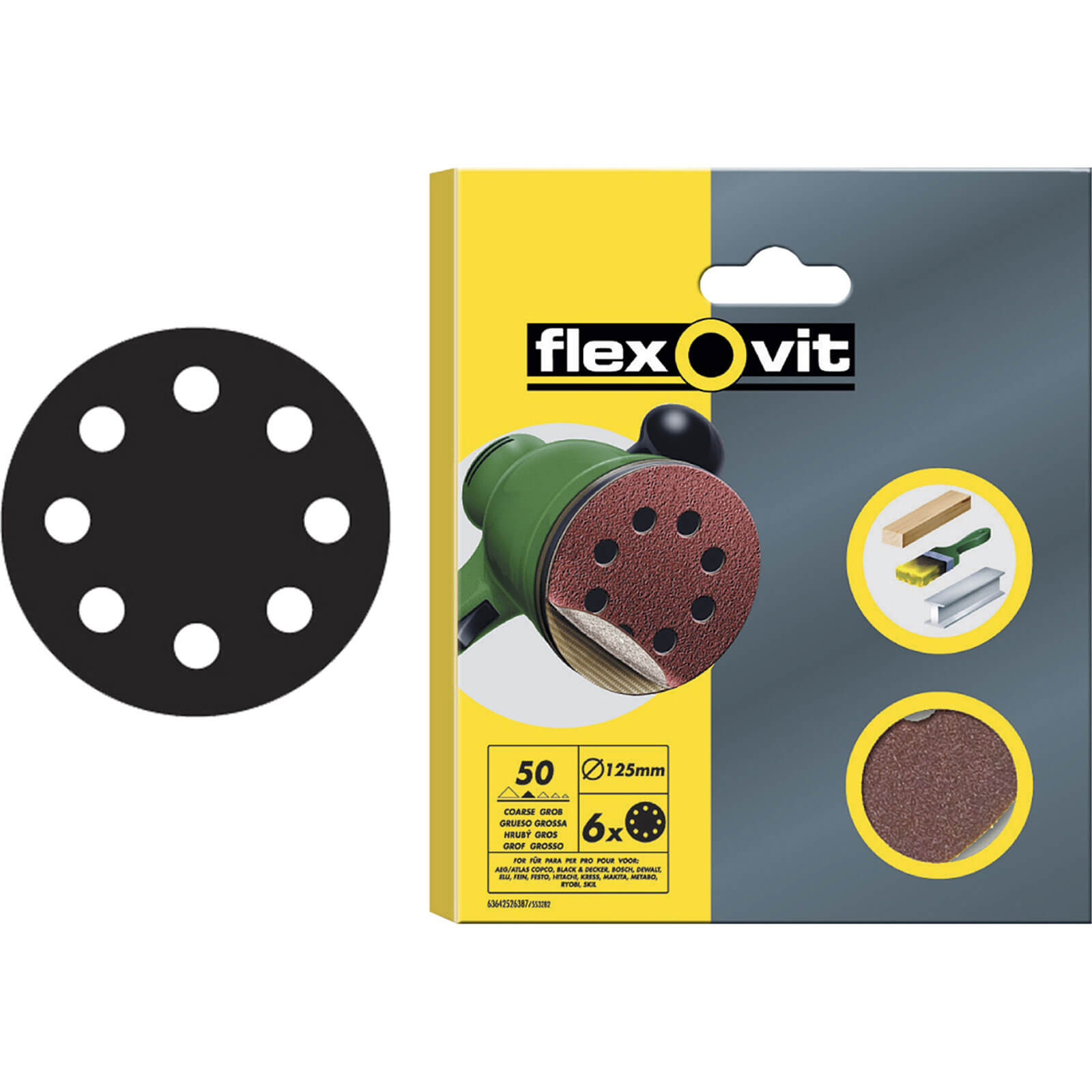 Flexovit Hook & Loop Discs Pack of 15 125mm Medium 63642526708