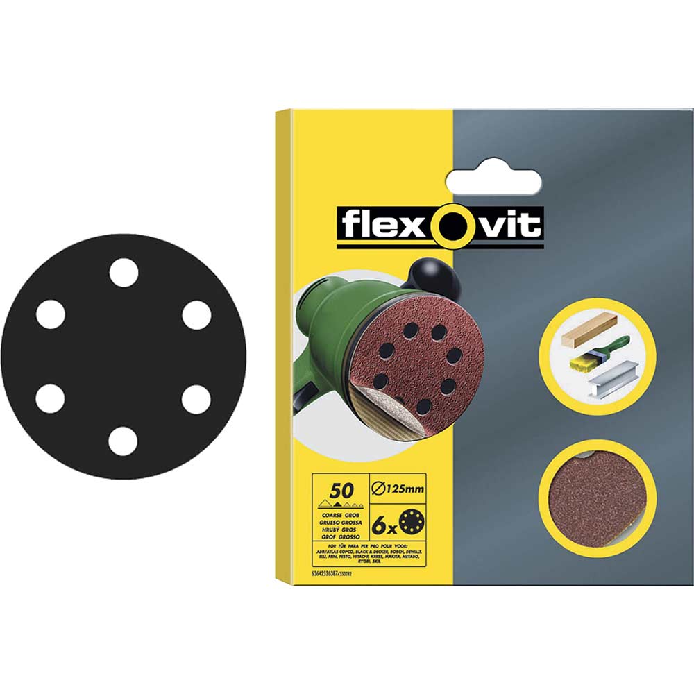 Flexovit Hook and Loop Discs Pack of 15 150mm Medium 63642526713