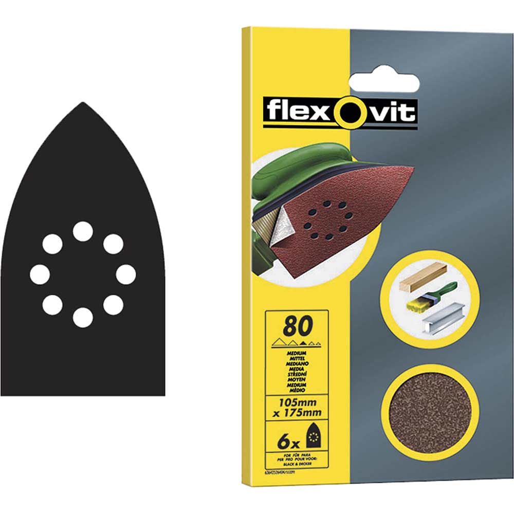 Image of Flexovit Detail Sanding Sheets Pack of 6 Assorted 63642526406