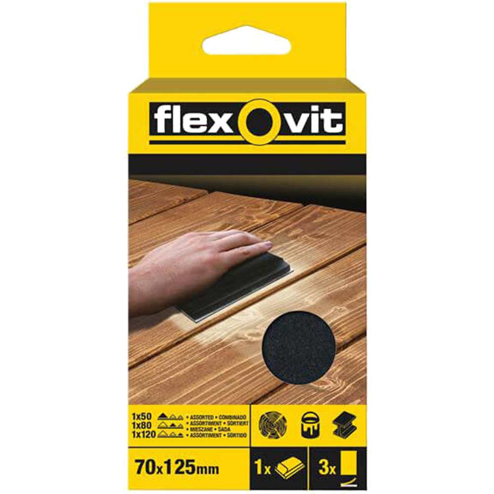 Flexovit Hook & Loop Sanding Block with 3 Sanding Sheets