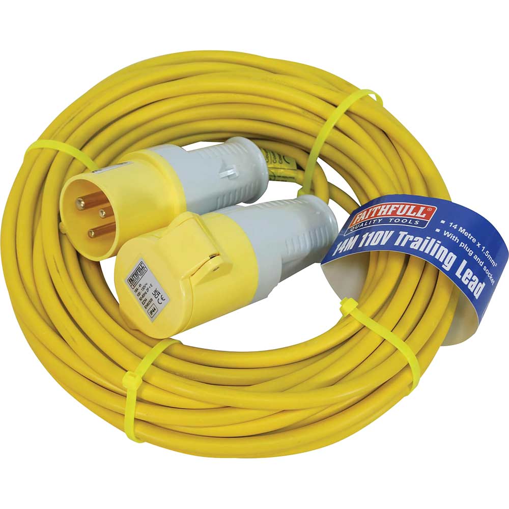 Image of 14 Metre Site Trailing Extension Power Cable Lead 16 amp 110v